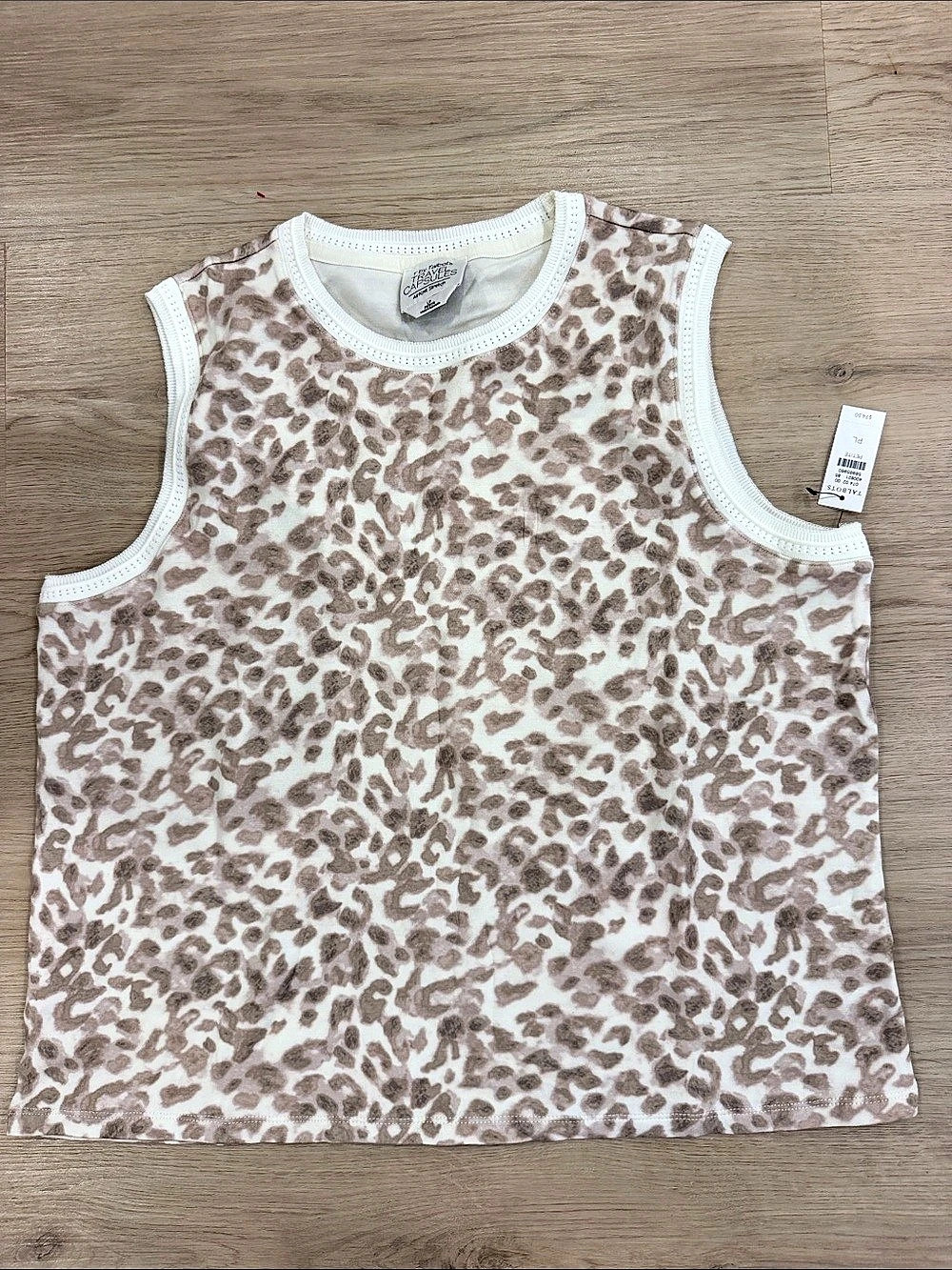 New Talbots PL Travel Capsules AirKnit Stretch Tank Animal Print Tank in White &